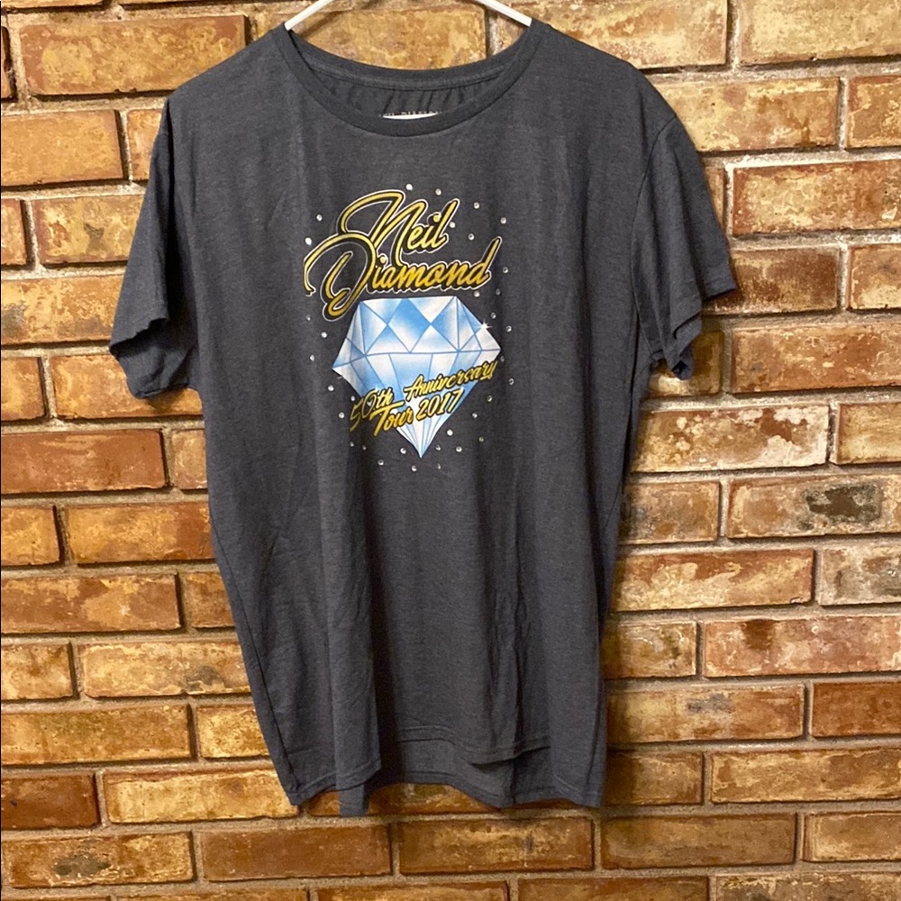 Charcoal Gray Tee with Neil Diamond Graphic Band Tee 50th Anniversary 2017 Tour